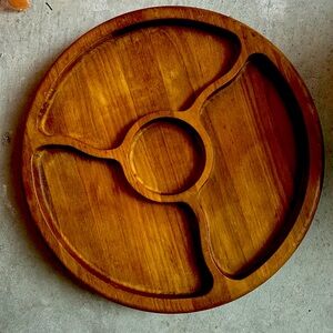 Elegant Wooden Serving Tray vintage tiki mcm style lazy Susan